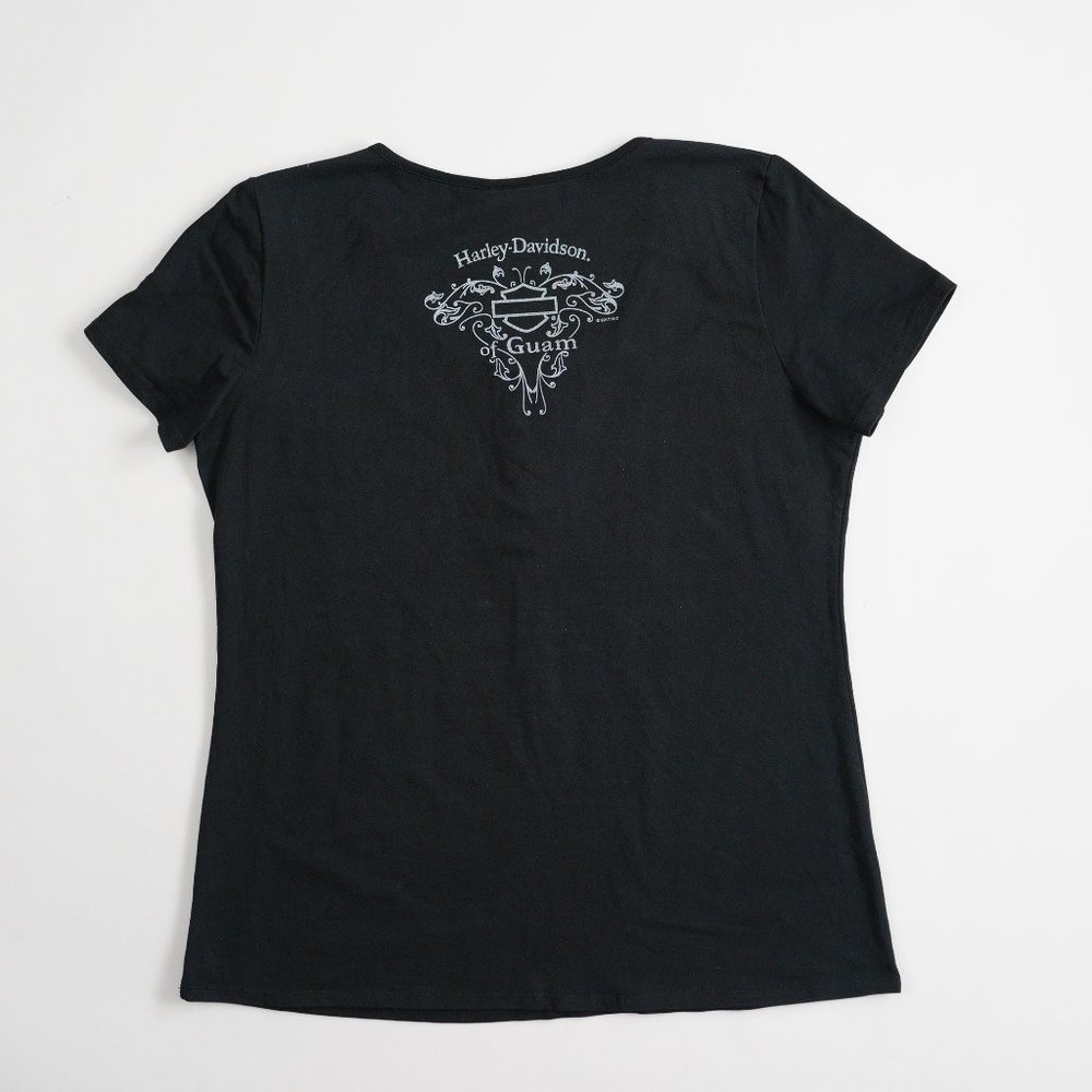 Harley-Davidson Motocycles Floral Biker Notch Nech Short Sleeve Top Women Size L - Picture 2 of 12